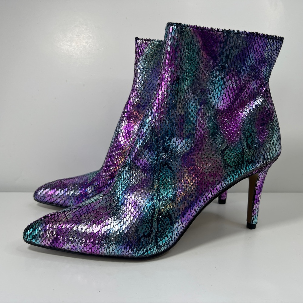 Iridescent Purple Teal Snake-Print Ankle Boots (offers welcome)